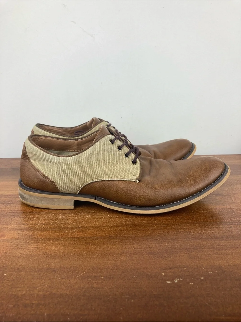 JF J.Ferrar Titus Oxford Dress Shoes Brown Tan Canvas 014-8017 Men’s 11M.